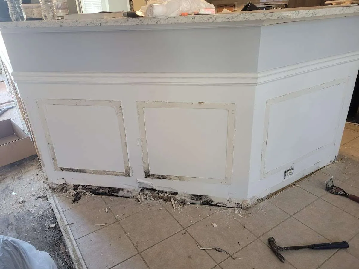 Water damage and mold on kitchen during Storm Damage Restoration in Lyndon